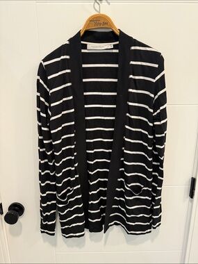 Simons Striped Open-Front Cardigan - Black & White